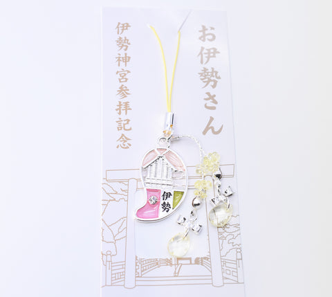 Japanese Charm Strap "Oise san" Silver and Pink color from Ise Shrine Japan