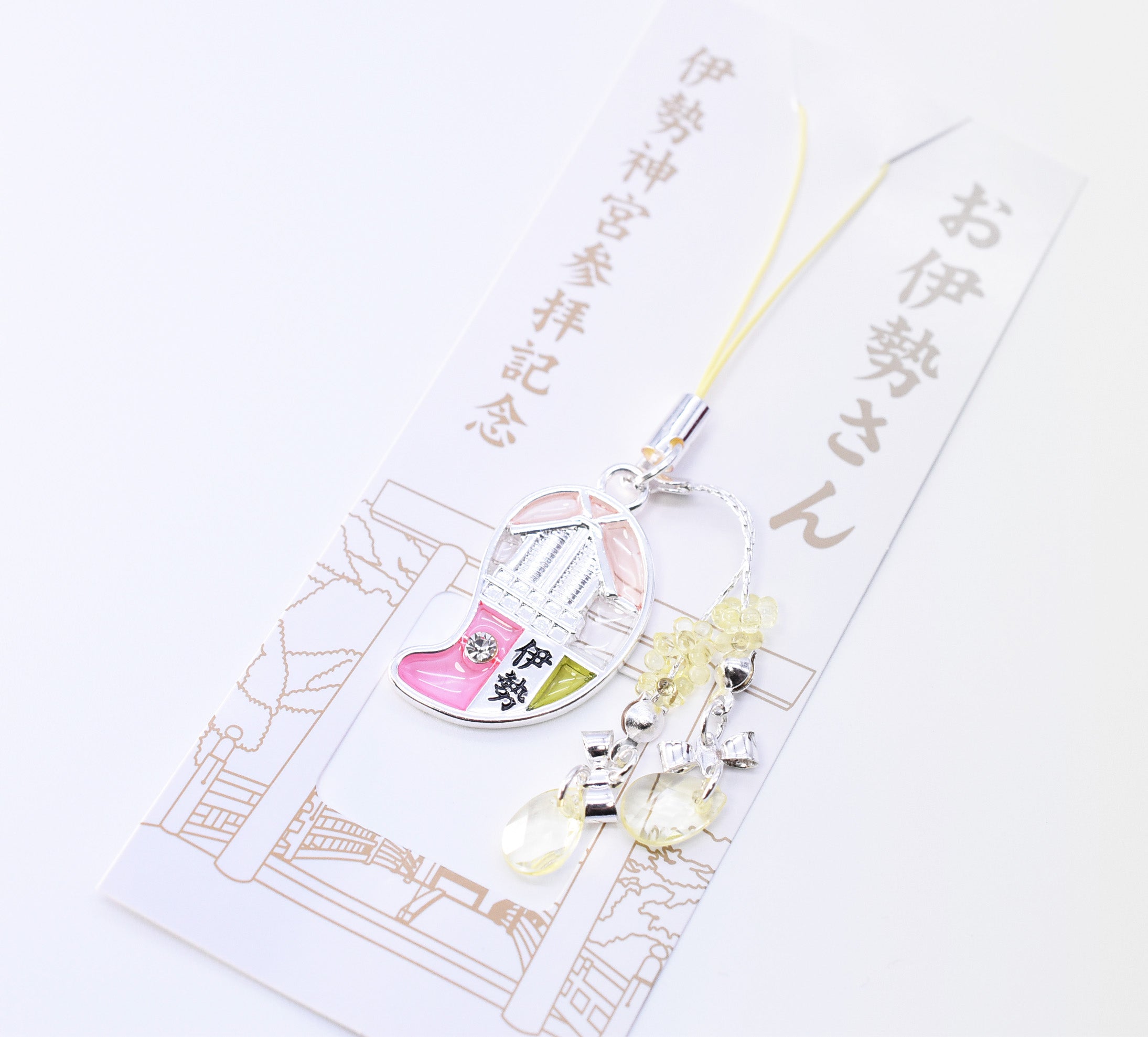Japanese Charm Strap (Oise san) Silver and Pink color from Ise Shrine Japan