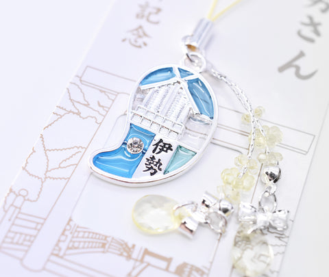 Japanese Charm Strap "Oise san" Silver and Light Blue color from Ise Shrine Japan