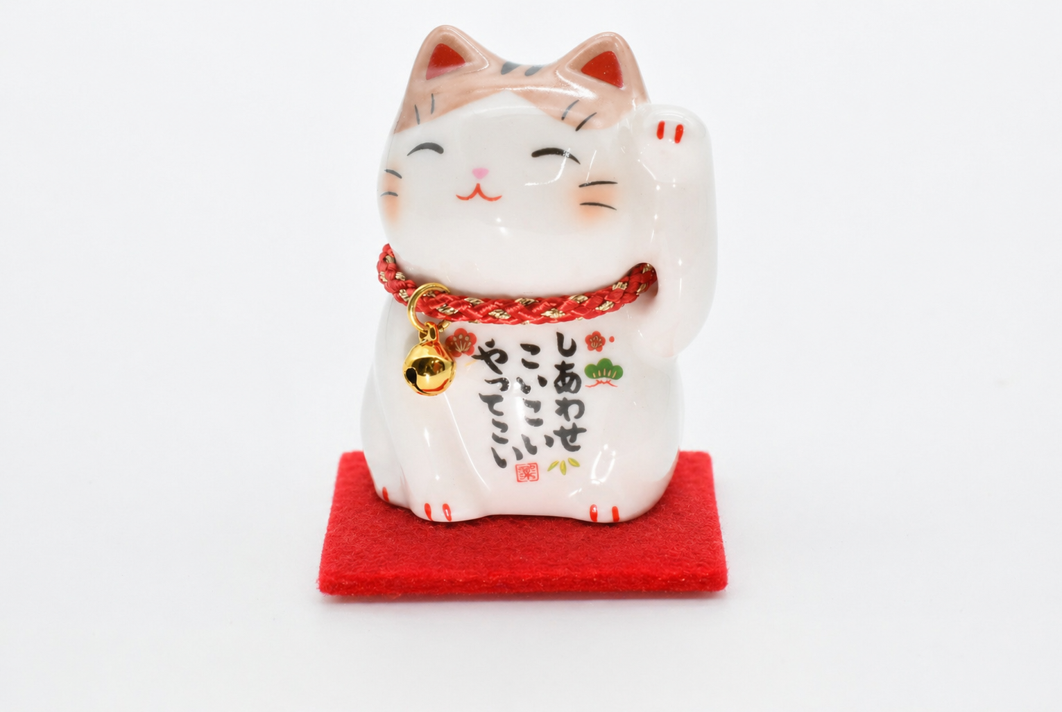 Maneki Neko Brown pink and White color Beckoning Cat Lucky cat for good luck H6cm 7535