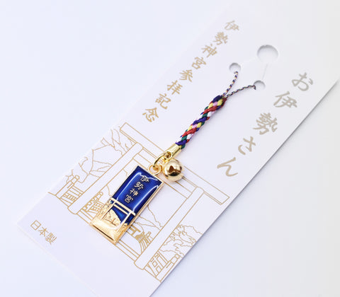 Japanese Charm Strap "Oise san" Gold and Blue color from Ise Shrine Japan