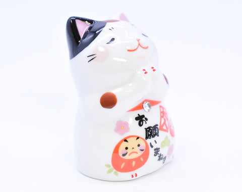 Maneki Neko white color Daruma design wishing Beckoning Cat Lucky cat for Good luck H6.0cm K5317