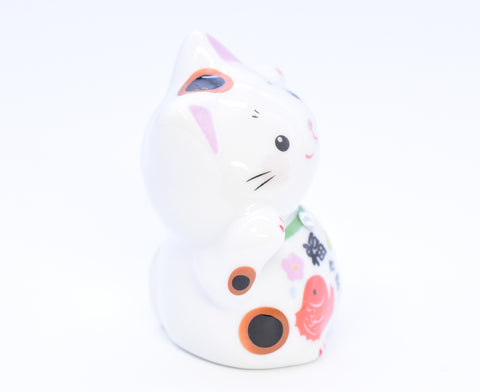 Maneki Neko white color Sea bream and Mt.Fuji design Beckoning Cat Lucky cat for Good luck H6.0cm K5318