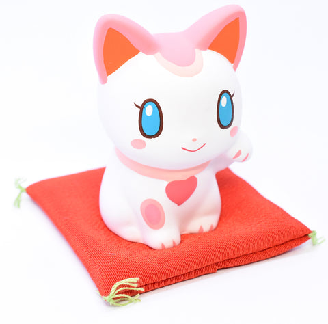 Maneki Neko white color pink and red ears Beckoning Cat Lucky cat for Good luck H8.0cm 7698