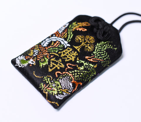 Japanese OMAMORI AMULET CHARM for "Victory dragon" black from Zenkoji Japan