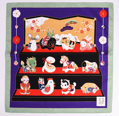 Maneki Neko Beckoning Cat and Sakura design Red/Black Furoshiki paños de envoltura tradicionales japoneses hechos en Japón