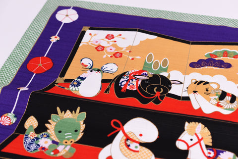 Maneki Neko Beckoning Cat and Sakura design Red/Black Furoshiki paños de envoltura tradicionales japoneses hechos en Japón