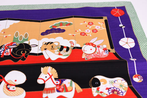 Maneki Neko Beckoning Cat and Sakura design Red/Black Furoshiki paños de envoltura tradicionales japoneses hechos en Japón