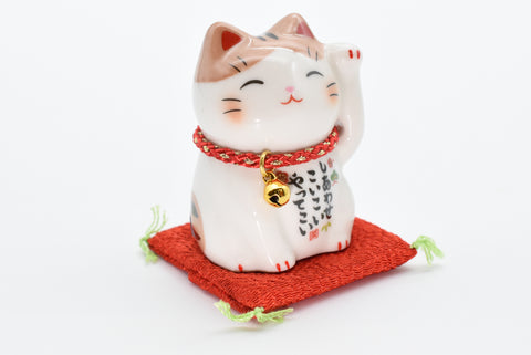 Maneki Neko Brown pink and White color Beckoning Cat Lucky cat for good luck H6cm 7535