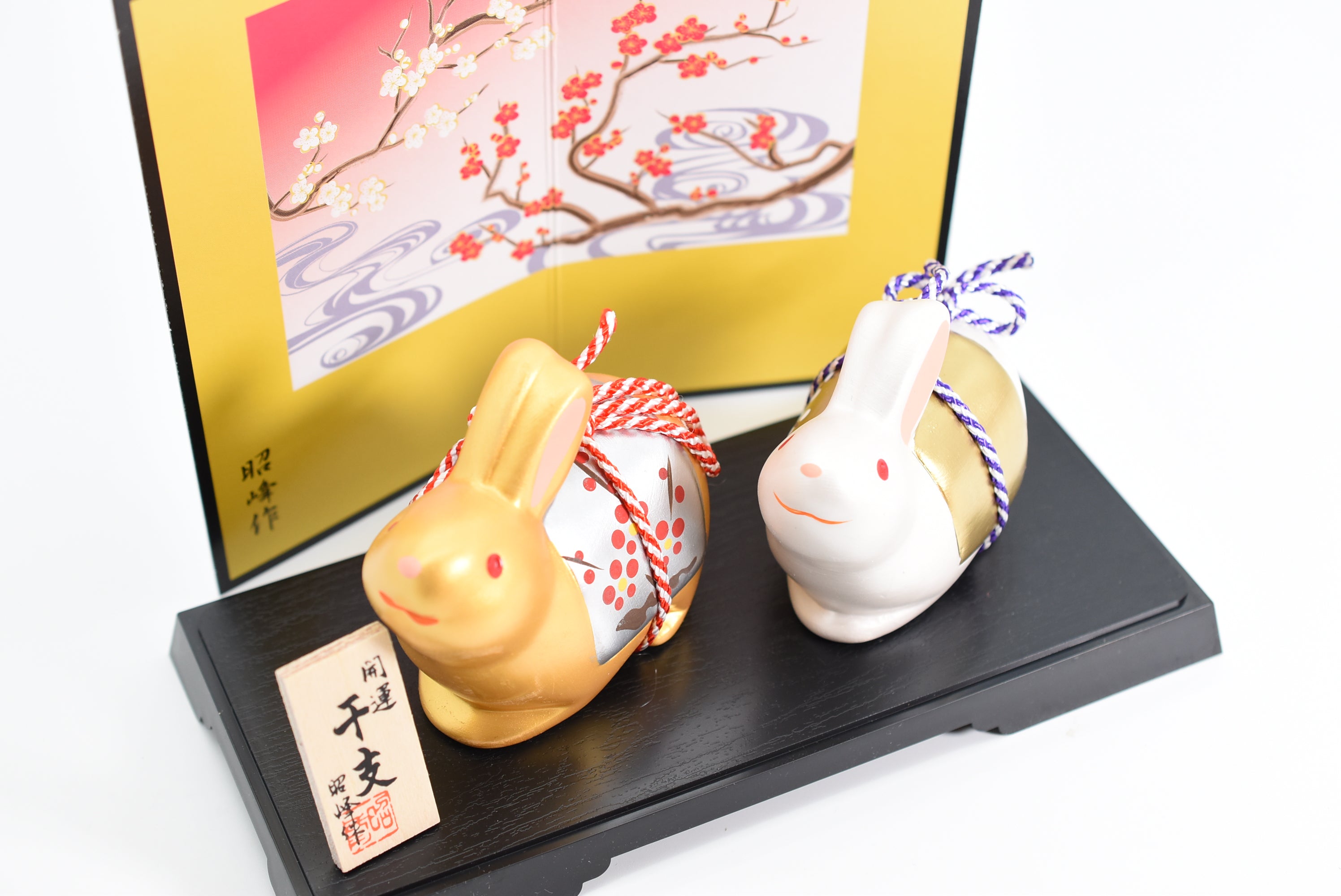 Happy Rabbit /New Year Rabbit Gold and Silver color set for good luck H7.3cm&H6.6cm S136