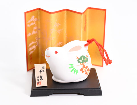 Happy Rabbit /New Year Rabbit White color bell type for good luck H4.8cm S103