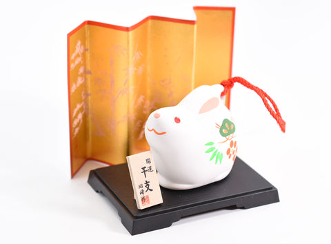 Happy Rabbit /New Year Rabbit White color bell type for good luck H4.8cm S103