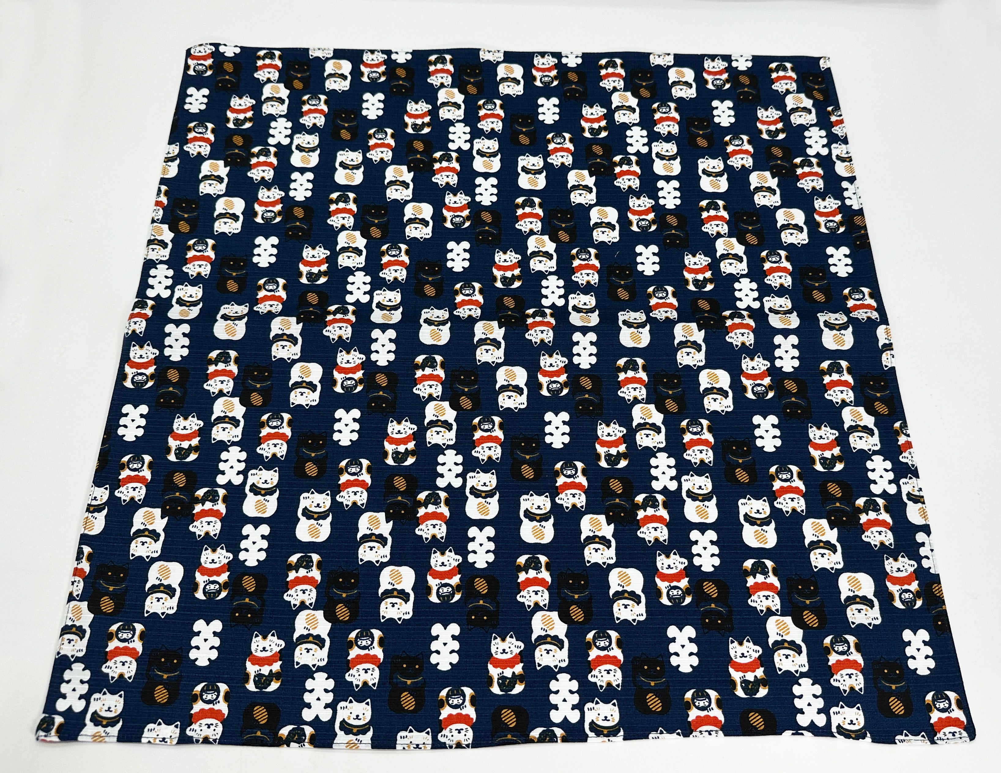 Maneki Neko beckoning cat design Blue Furoshiki traditional Japanese wrapping cloths made in Japan