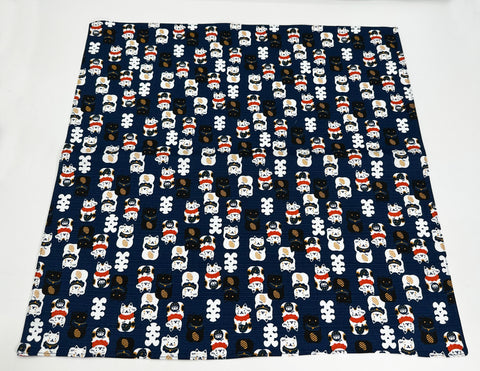 Maneki Neko acenando design de gato Azul Furoshiki panos de embrulho tradicionais japoneses feitos no Japão