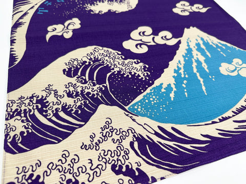 Mt. Fuji and Great wave blue design Furoshiki traditional Japanese wrapping cloths made in Japan
