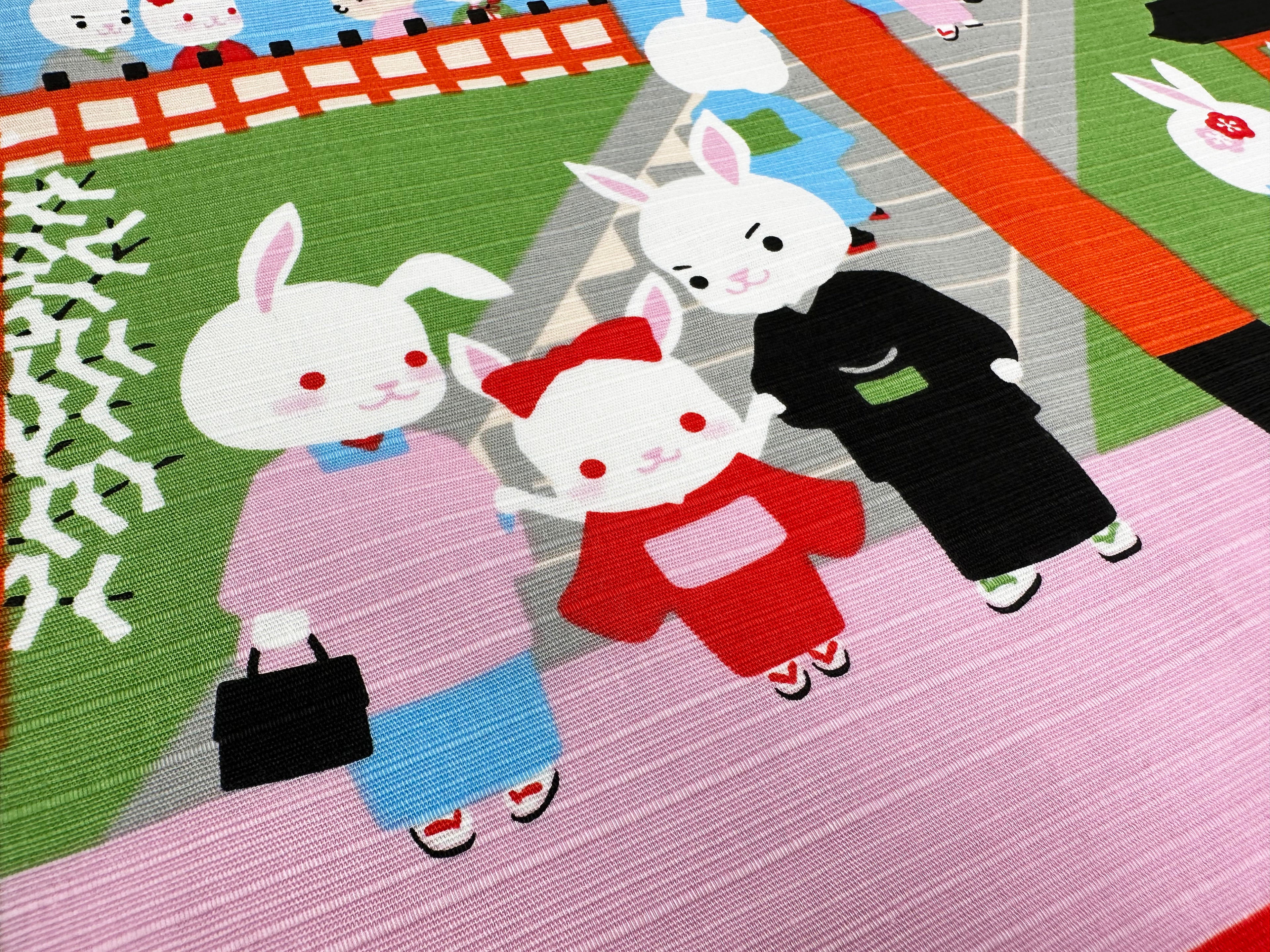 Japanese shrine and Mt. Fuji with Rabbits Furoshiki traditional Japanese wrapping cloths made in Japan