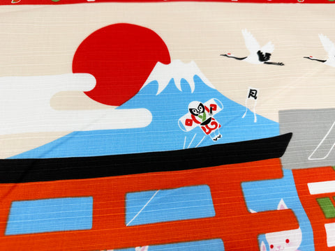 Santuário japonês e Monte Fuji com coelhos para o ano novo Furoshiki, panos de embrulho tradicionais japoneses feitos no Japão