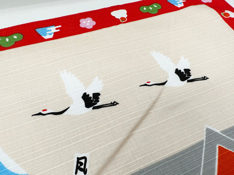 Santuário japonês e Monte Fuji com coelhos para o ano novo Furoshiki, panos de embrulho tradicionais japoneses feitos no Japão