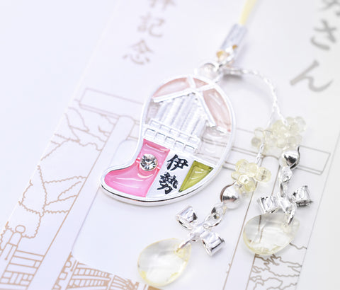Japanese Charm Strap "Oise san" Silver and Pink color from Ise Shrine Japan