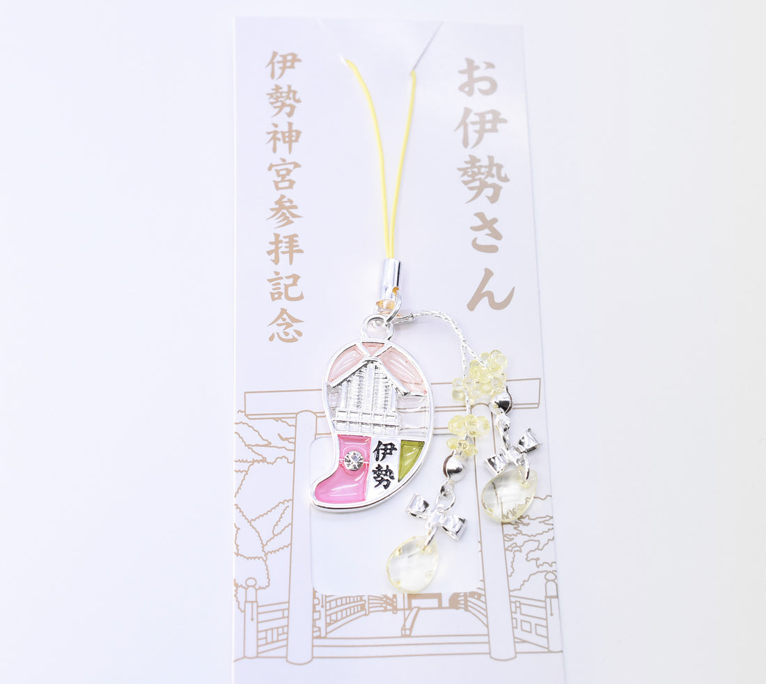 Japanese Charm Strap (Oise san) Silver and Pink color from Ise Shrine Japan