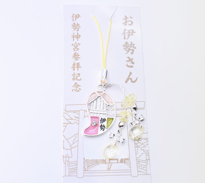 Japanese Charm Strap (Oise san) Silver and Pink color from Ise Shrine Japan