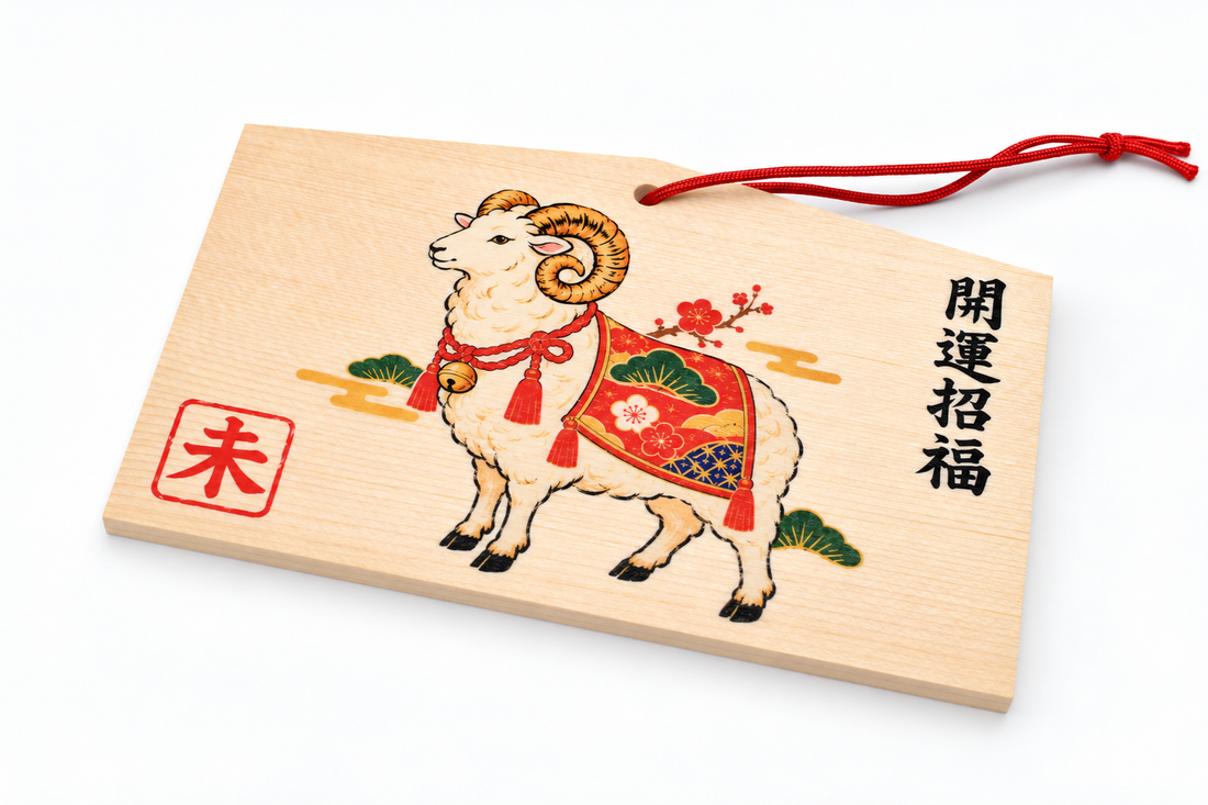 2027 Sheep Zodiac Ema — Ornate Ram &amp; Plum Blossoms