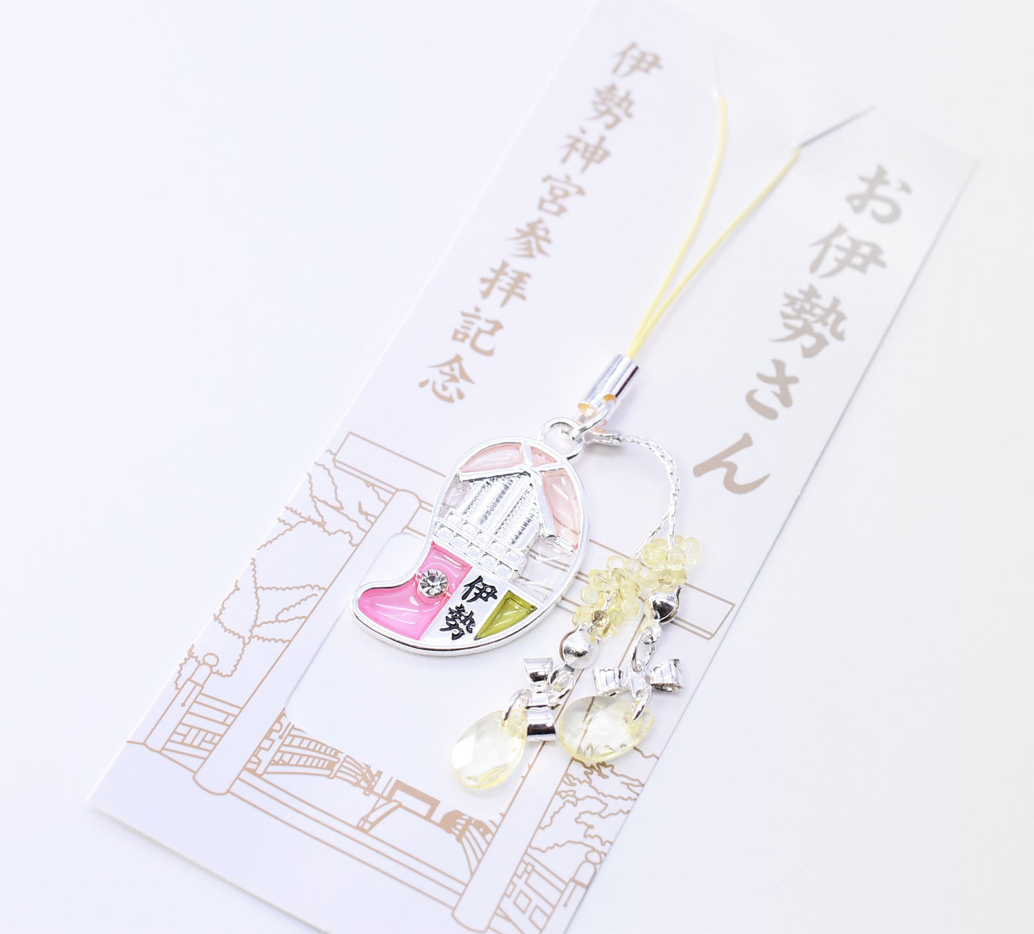 Japanese Charm Strap (Oise san) Silver and Pink color from Ise Shrine Japan