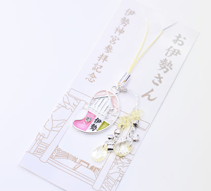 Japanese Charm Strap (Oise san) Silver and Pink color from Ise Shrine Japan