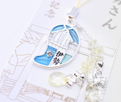 Japanese Charm Strap (Oise san) Silver and Light Blue color from Ise Shrine Japan