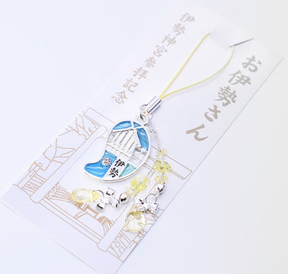 Japanese Charm Strap (Oise san) Silver and Light Blue color from Ise Shrine Japan