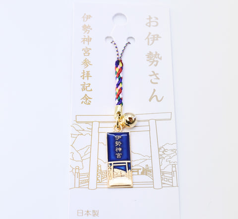 Japanese Charm Strap "Oise san" Gold and Blue color from Ise Shrine Japan