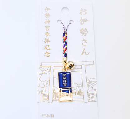 Japanese Charm Strap (Oise san) Gold and Blue color from Ise Shrine Japan