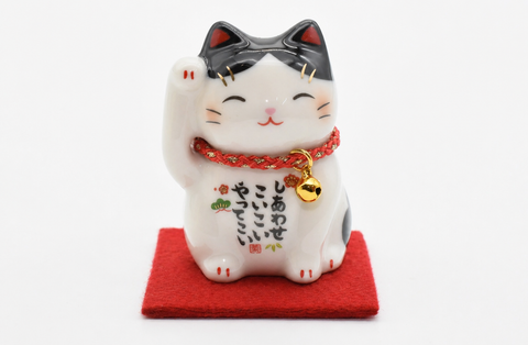 Maneki Neko Black and White color Beckoning Cat Lucky cat for good luck H6cm 7534
