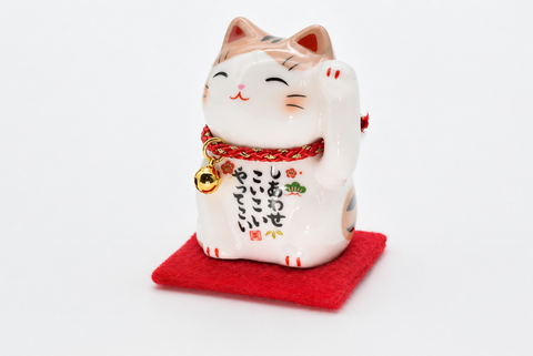 Maneki Neko Brown pink and White color Beckoning Cat Lucky cat for good luck H6cm 7535