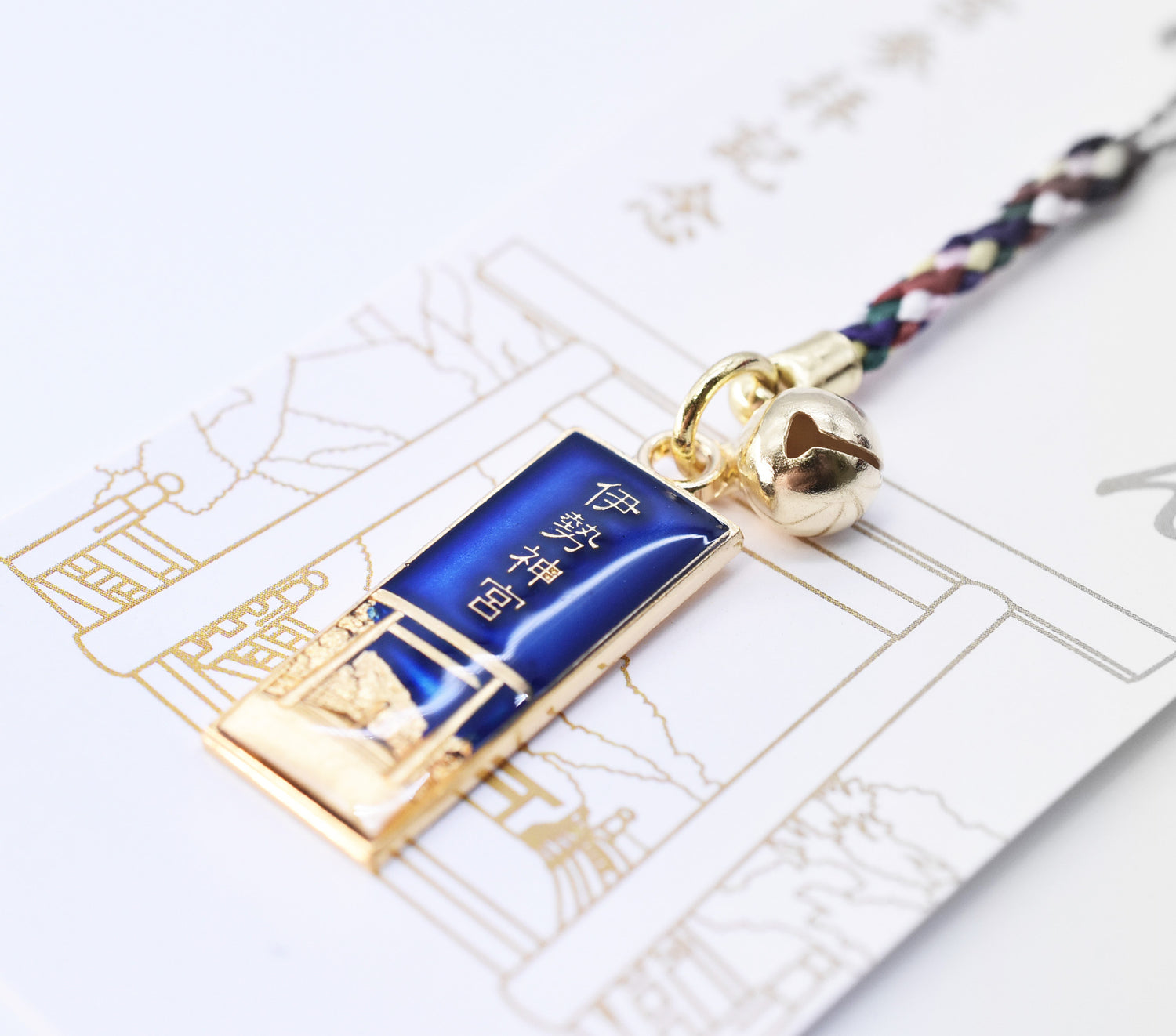 Japanese Charm Strap (Oise san) Gold and Blue color from Ise Shrine Japan