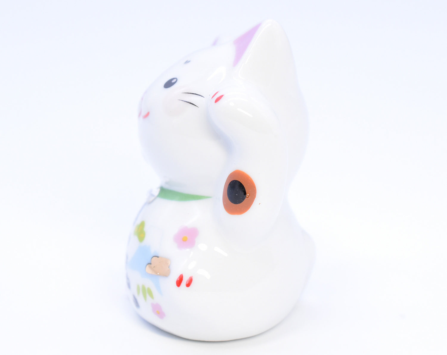 Maneki Neko white color Sea bream and Mt.Fuji design Beckoning Cat Lucky cat for Good luck H6.0cm K5318