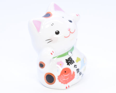 Maneki Neko white color Sea bream and Mt.Fuji design Beckoning Cat Lucky cat for Good luck H6.0cm K5318
