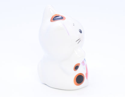 Maneki Neko white color Sea bream and Mt.Fuji design Beckoning Cat Lucky cat for Good luck H6.0cm K5318