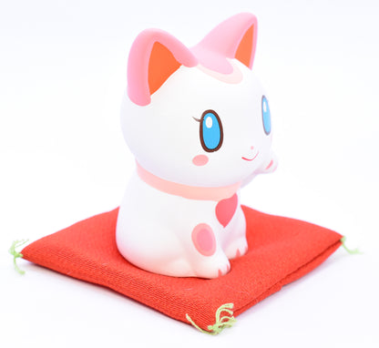 Maneki Neko white color pink and red ears Beckoning Cat Lucky cat for Good luck H8.0cm 7698