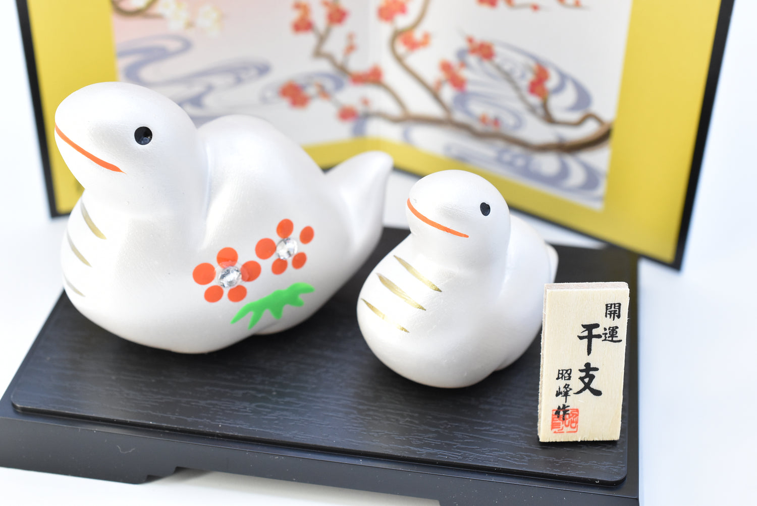 Happy Snake /New Year Snake parent and child white silver color set for good luck H5cm/H4cm 