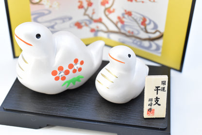 Happy Snake /New Year Snake parent and child white silver color set for good luck H5cm/H4cm 
