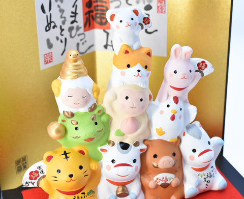 Happy 12 Zodiac Animal set for good luck H13.5cm W14.5cm #130