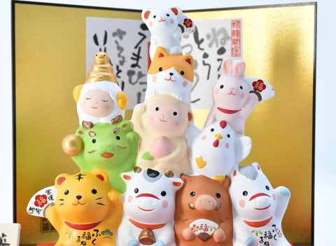 Happy 12 Zodiac Animal set for good luck H13.5cm W14.5cm #130