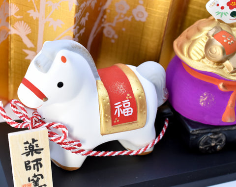 Japanese Zodiac Horse Figurine with Treasure Bag | Good Luck & Prosperity Ornament H8cm/H10cm Horse-#47