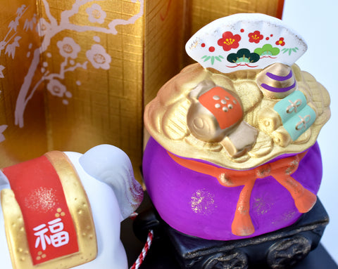 Japanese Zodiac Horse Figurine with Treasure Bag | Good Luck & Prosperity Ornament H8cm/H10cm Horse-#47