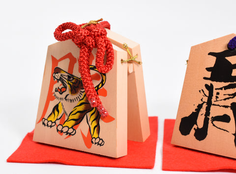 Castanet Amulet Shogi style Tiger and Osho design Victory/Good Luck lucky charm Japan Vintage