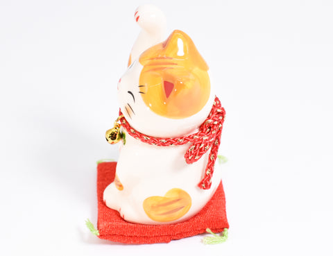 Maneki Neko colore bianco arancio Gatto che fa cenno Gatto portafortuna per Denaro fortuna H7.5cm 7859