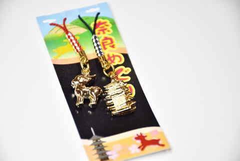 Japanese CHARM key chain set Nara Trip with Nara Deer and Temple from Horyuji Temple