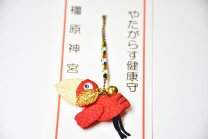 Japanese OMAMORI AMULET key chain Amulet red for "Healthy" YATAGARASU Crow from Kashihara Jingu Shrine Nara Japan The 1st Emperor - Omamori Charm Heritage Japan