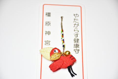 Japanese OMAMORI AMULET key chain Amulet red for "Healthy" YATAGARASU Crow from Kashihara Jingu Shrine Nara Japan The 1st Emperor - Omamori Charm Heritage Japan